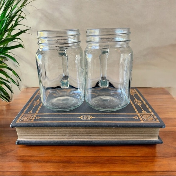 Set of 2 County Fair Drinking Jar Mugs with Handles - Clear Glass - Picture 4 of 7